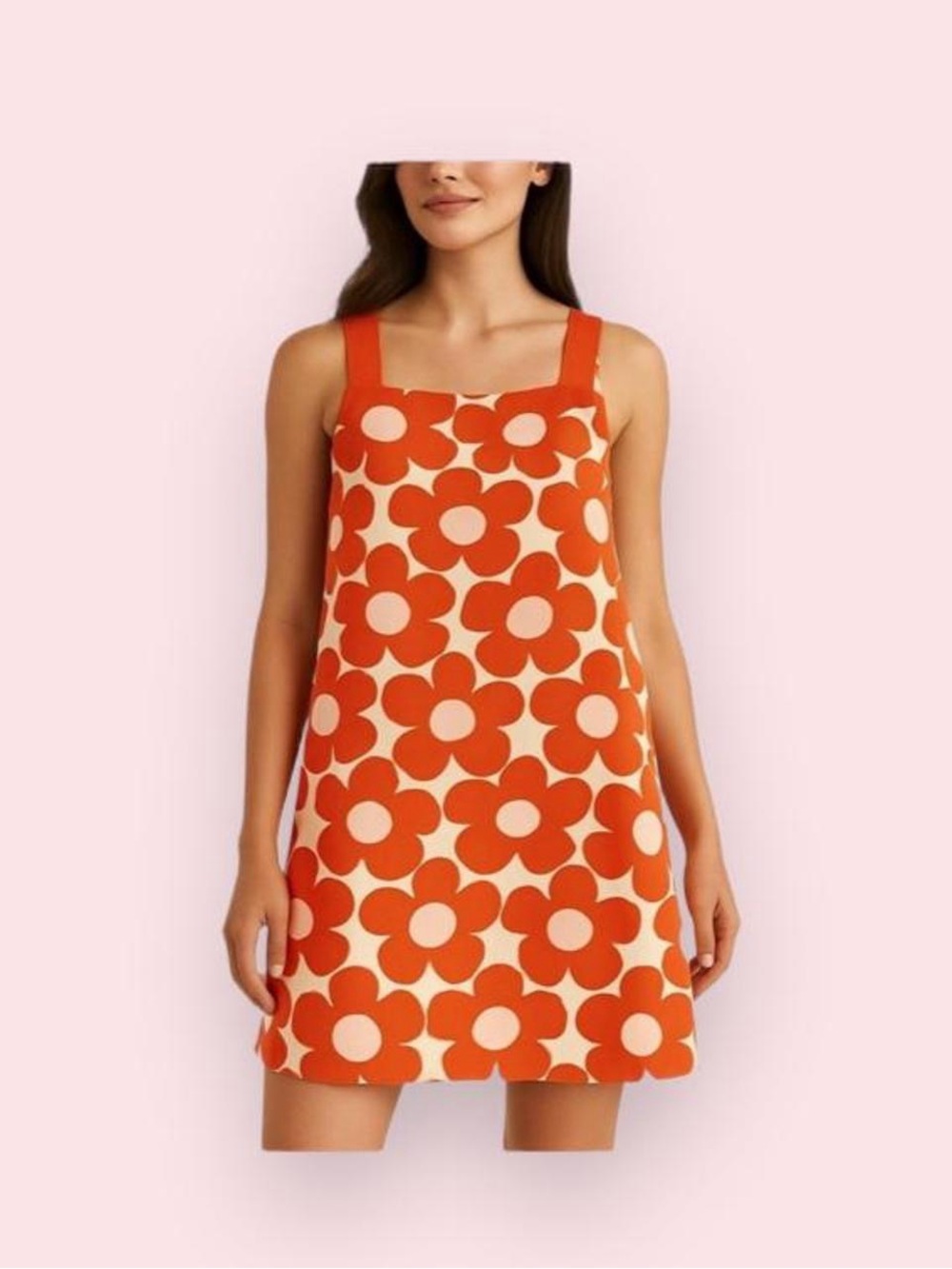 Zara Orange Floral Square-Neck Mini Dress